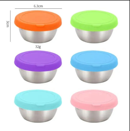 Set of 3 pcs 50mL Stainless Steel Round Mini Dip Sauce Containers with Silicone Lid