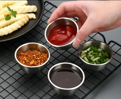 Set of 3 pcs 50mL Stainless Steel Round Mini Dip Sauce Containers with Silicone Lid